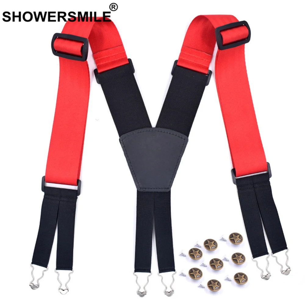SHOWERSMILE широкие подтяжки 5 см мужские подтяжки для брюк высокое качество плюс размер 6 пряжки X сзади повседневные эластичные Мужские штаны ремень