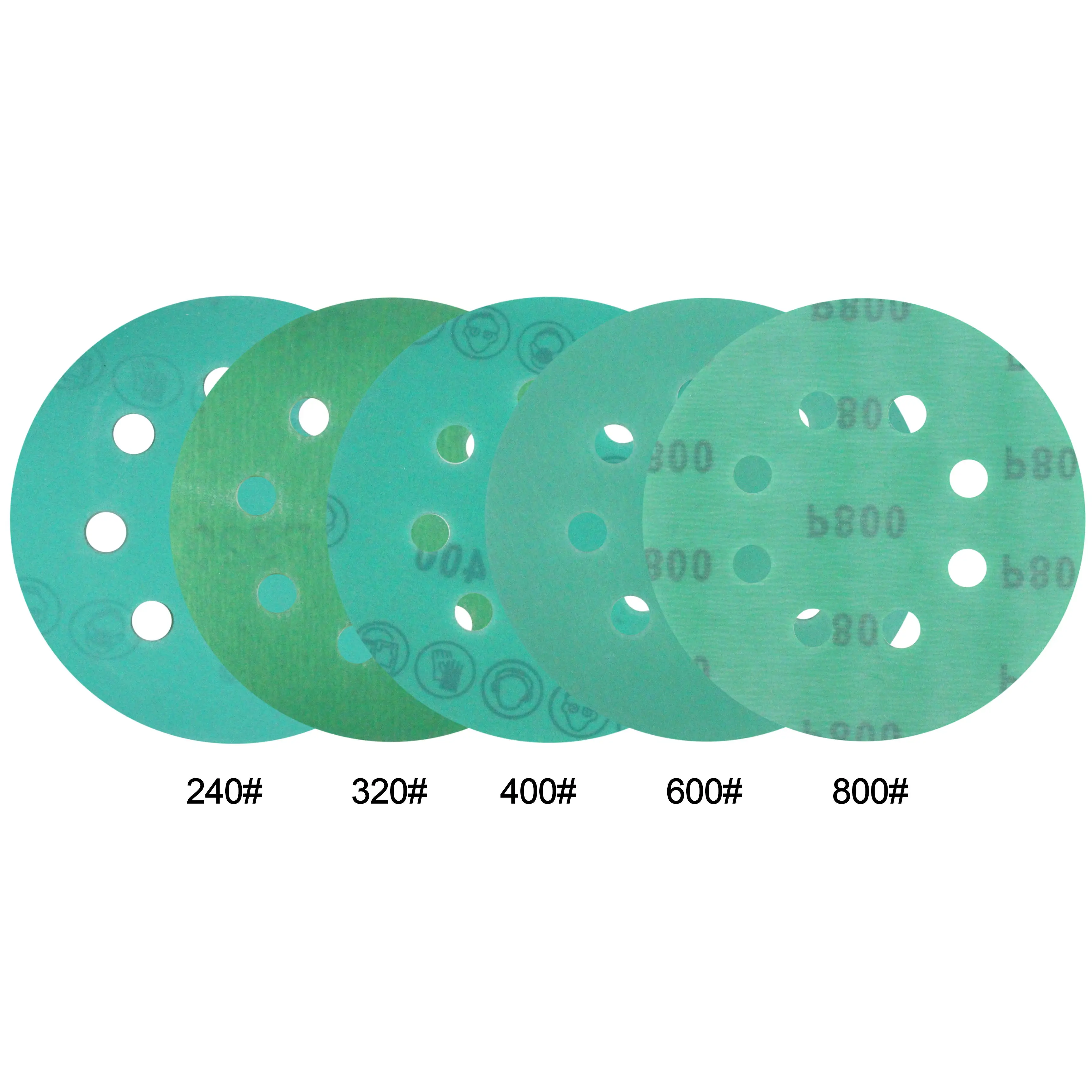 MAXMAN 10Pcs Sandpaper 5Inches 8Hole Sanding Disc 60-2000 Grits Green Film Disk Flocking Water Sand Dry/Wet Grinding | Инструменты