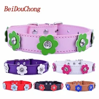 designer flowers studded pu leather collars for dogs rhinestone accessories dog collar adjustable pet products for animals