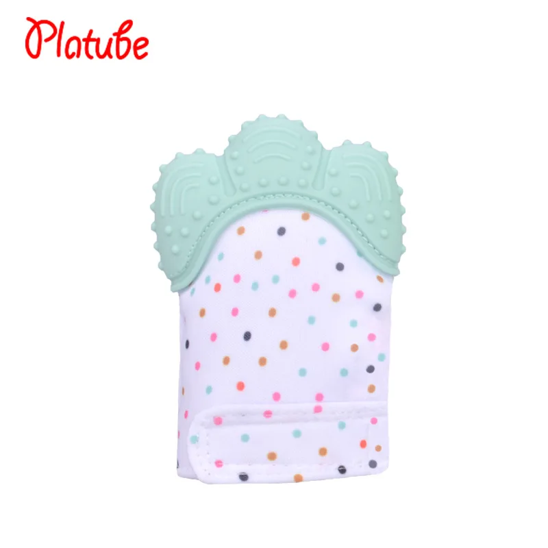 Baby Silicone Mitts Teething Mitten Glove Sound Teether Newborn Chewable Nursing Mittens Teether Natural stop Sucking Thumb Toy - Цвет: Армейский зеленый