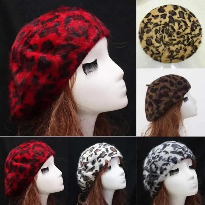 Корейская винтажная леопардовая шапка с принтом Beanie модная осенне-зимняя шапка женская сексуальная ручная работа берет Женская Повседневная шапка VL