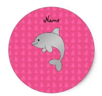 

1.5inch Personalized name dolphin pink christmas trees classic round sticker