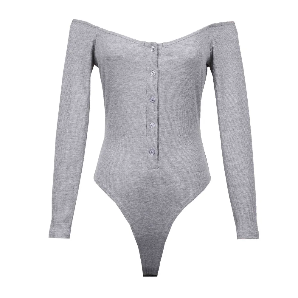 

New Fashion cotton long sleeve high neck Slash Neck skinny bodysuit Spring autumn women black gray solid sexy body suit overalls