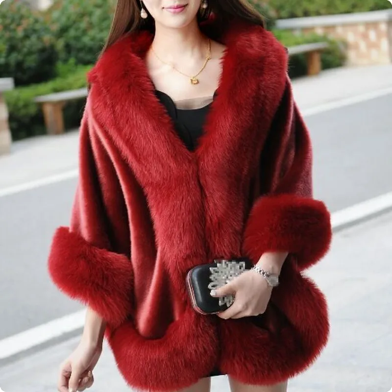 Зимний Топ бренд женские теплые накидки из искусственного меха черный красный