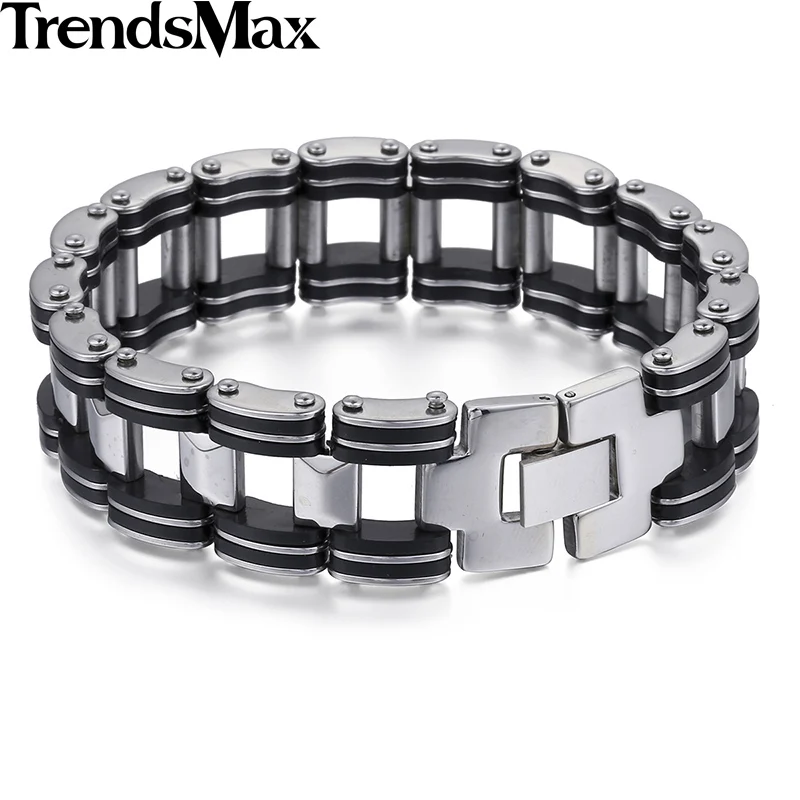 Мужской браслет из нержавеющей стали Trendsmax Черный резиновый в стиле хип хоп для