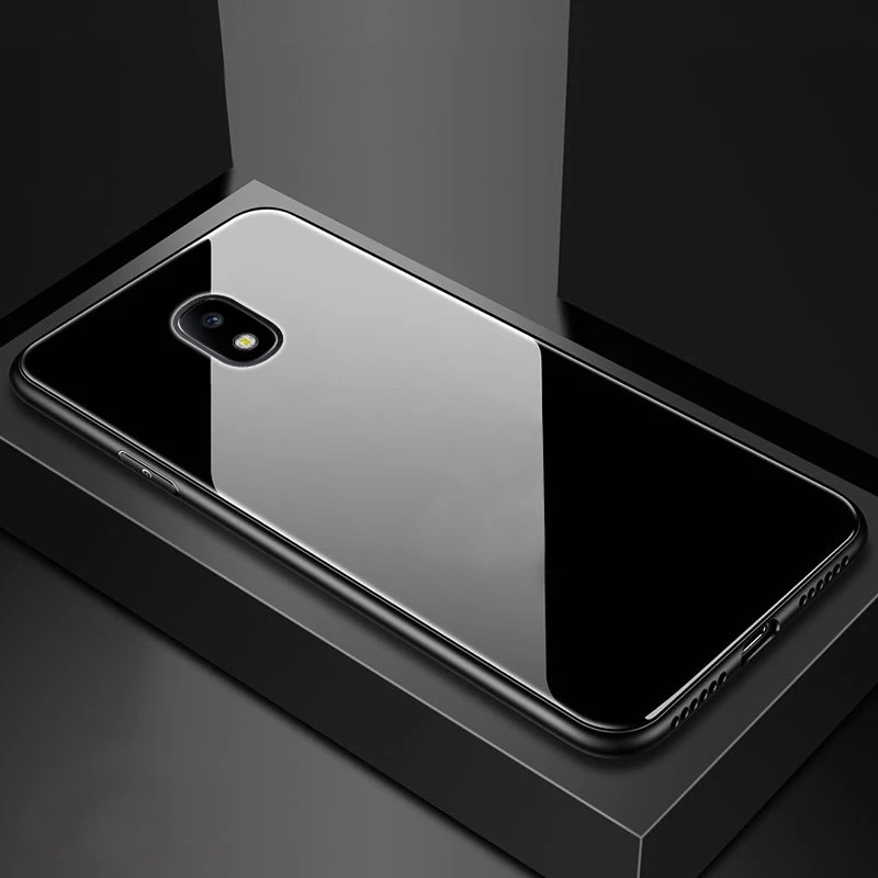 KaiNuEn роскошный зеркальный стеклянный чехол для телефона etui, чехол, чехол для samsung galaxy j3 j7 j330 j730 чехол s силиконовый - Цвет: black