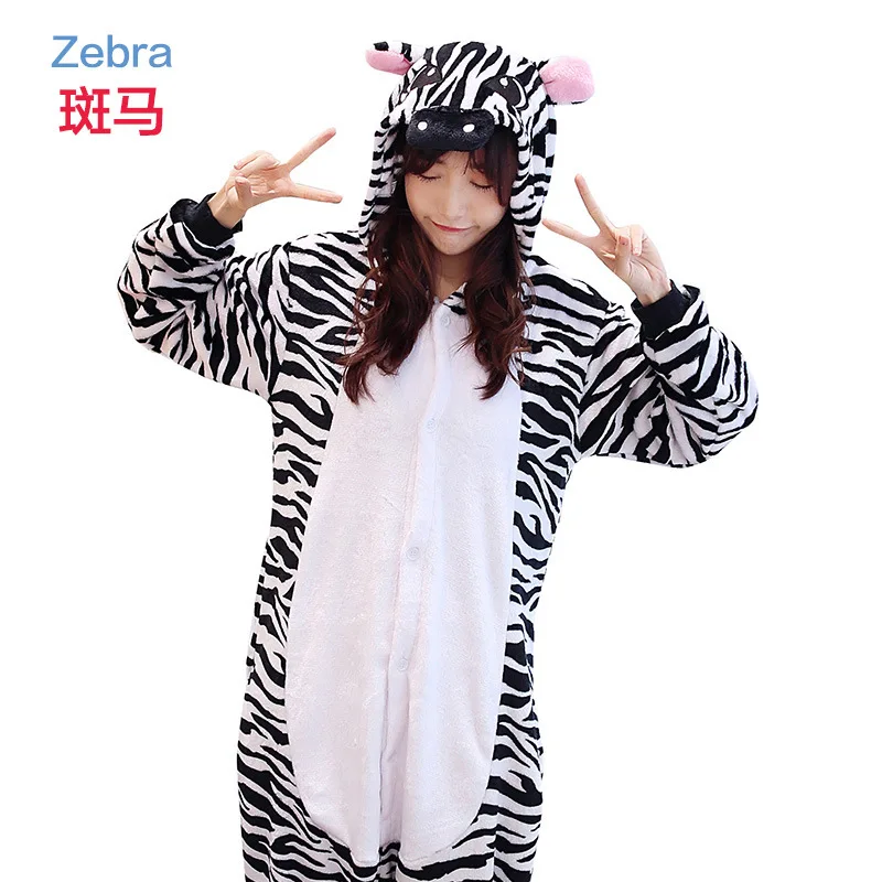Kigurumi Zebra Pajama Adult Animal Onesies for Women Men Couple Winter Pajamas Kegurumi Sleepwear Flannel Pijamas pyjama