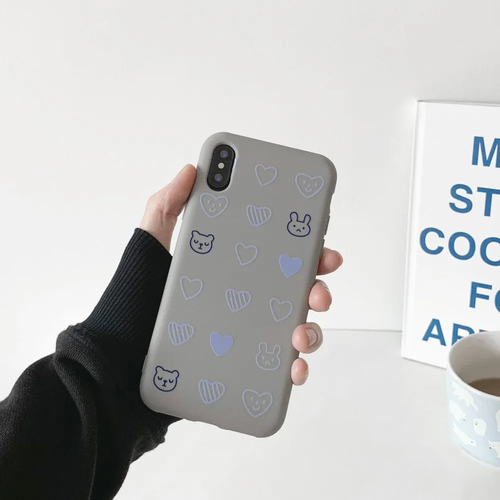 ORYKSZ Любовь Сердце Медведь Матовый телефон случае для iPhone XR XS X Xs максимальный