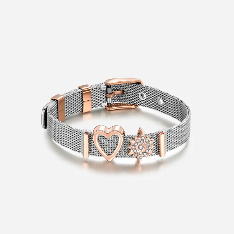 Heart Crystal Bracelet Stainless steel Mesh Charm Needle Buckle Bangle Valentines Gift for Women Lover Fashion Set Jewelry | Украшения и