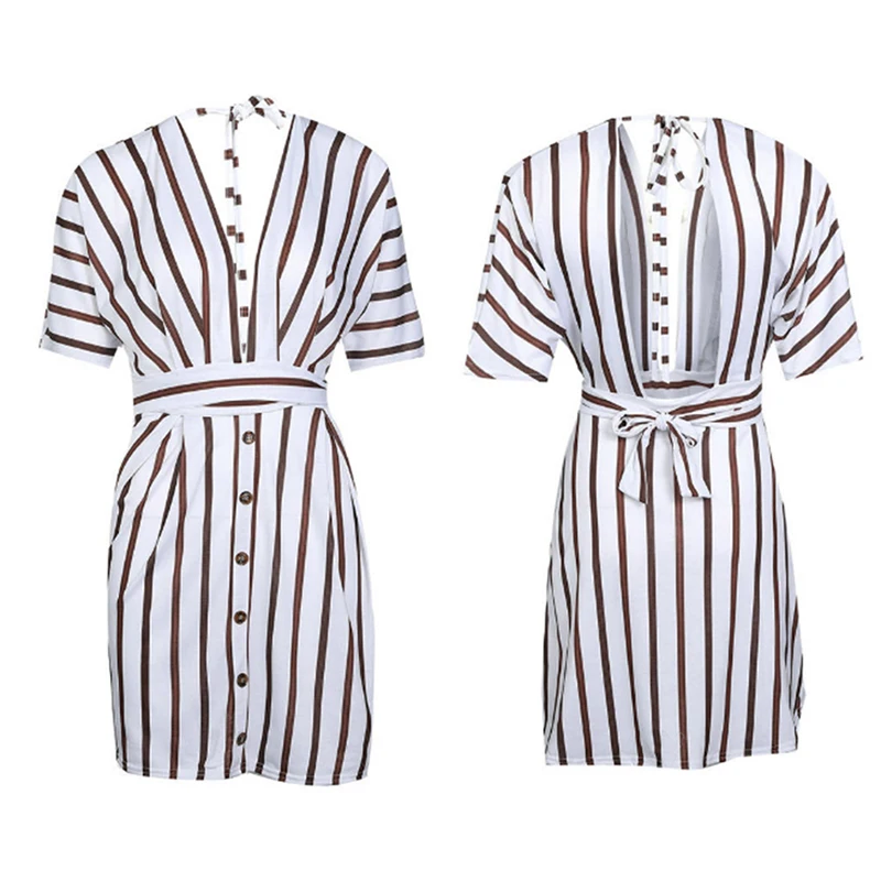 Новое женское вечернее платье летняя мода высокое качество Полосатое с открытой