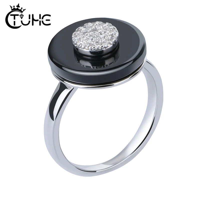 Женское керамическое кольцо с фианитом темпераментное геометрическим рисунком