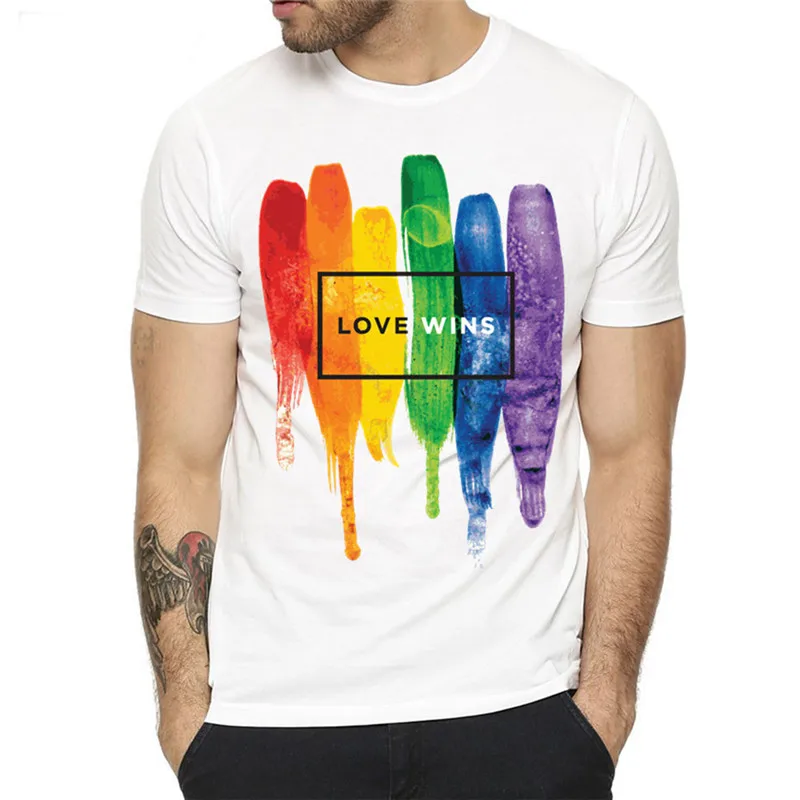 Мужская футболка с принтом Lgbt Gay Love Rainbow летняя повседневная is Love|Мужские