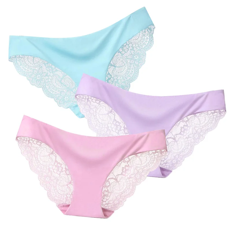 A 3pcs 3 шт./лот, сексуальные женские трусики, набор, кружевные трусы, ледяное шелковое бесшовное белье, стринги, нижнее белье, прозрачные Трусы-стринги# D - Цвет: A 3pcs