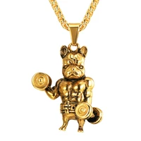 statement necklace men french bulldog pendant with stainless steel hiphop chain fitness jewelry gym dog necklaces gold color