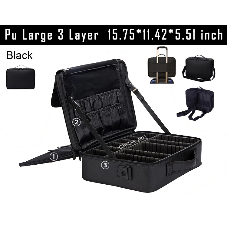 pu black large 3lay Новинка, Высококачественная профессиональная Пустая палитра, органайзер Bolso Mujer, косметичка для путешествий, большая емкость, сумка для хранения, чемоданы - Цвет: pu black large 3lay