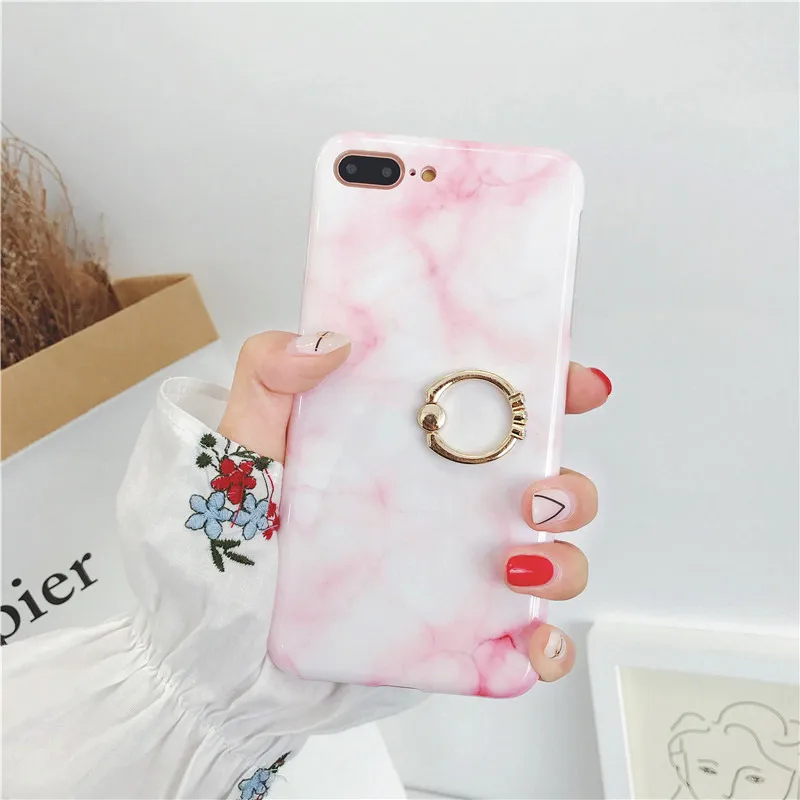 Роскошное кольцо на палец держатель мраморный чехол для iPhone X XS 7 6 S 8 Plus Fundas Мягкий