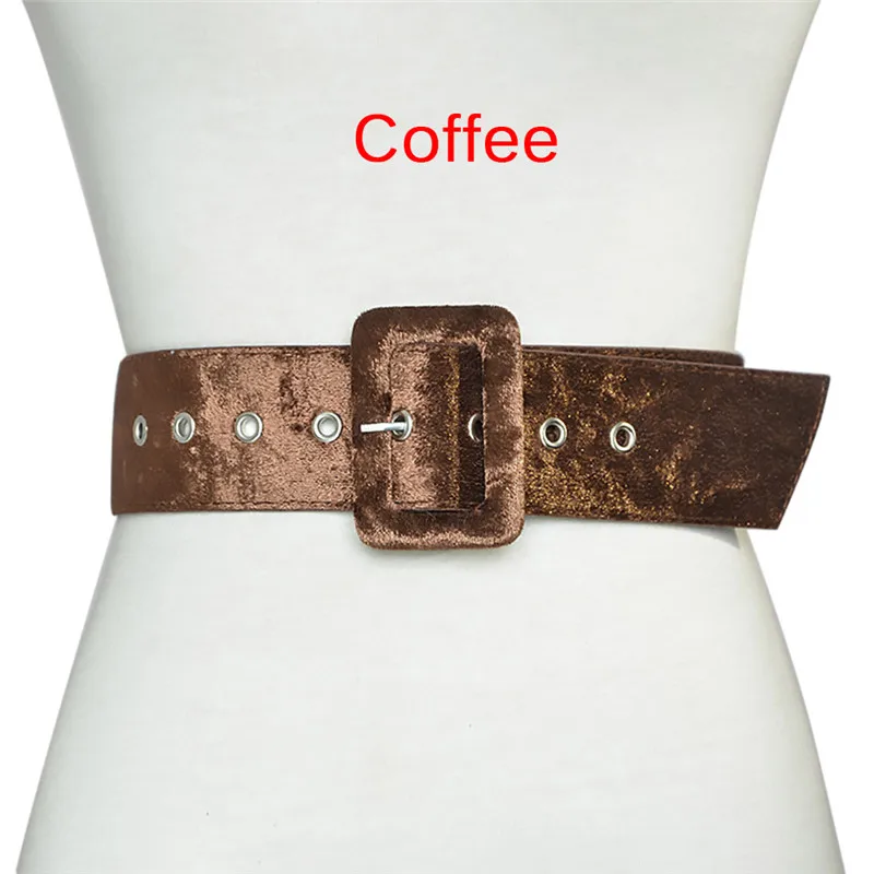 Dark coffee Женский пояс с широким поясом, украшенный поясом, модный серебряный бархатный ремень с пряжкой, Вечерние черные фланелевые женские пояса - Цвет: Dark coffee