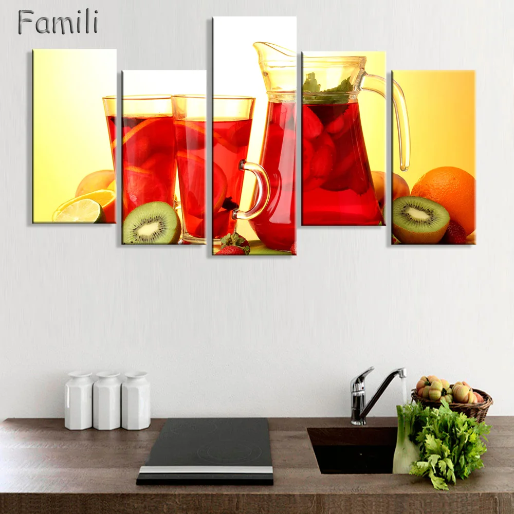 5 шт. современный холст с принтом в виде сока и чашки овощей Настенная картина для