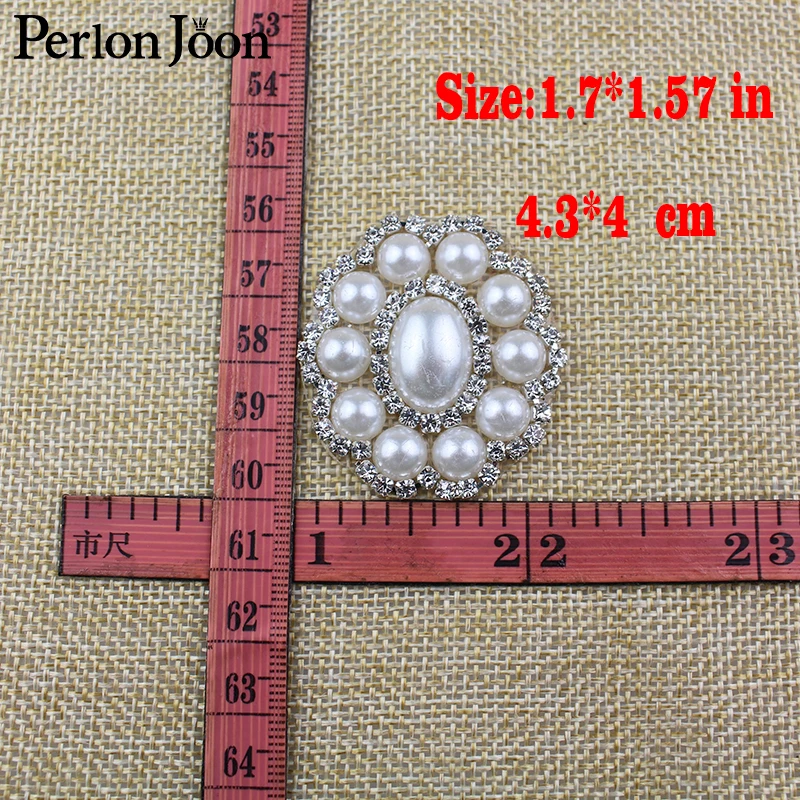 

5 PCS 1.7*1.57 inch Oval pearl Rhinestone Hot-fix Patches Crystal applique decoration in the wedding clothes shoes TJ 012