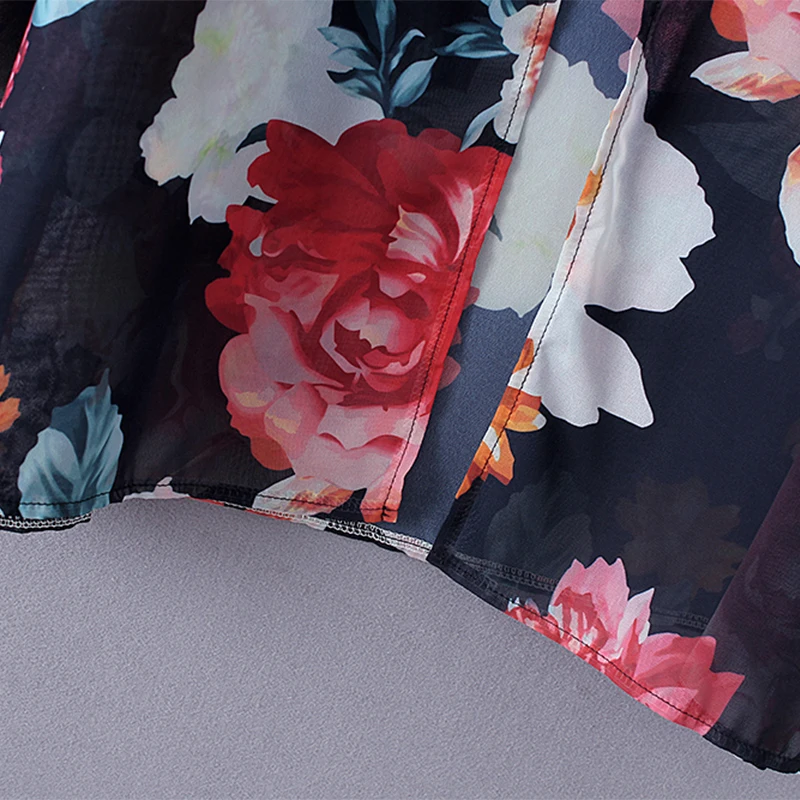 Мода Boho повседневное шифоновое кимоно для женщин цветочный принт длинный рукав свободный кардиган, пальто летняя Солнцезащитная пляжная одежда