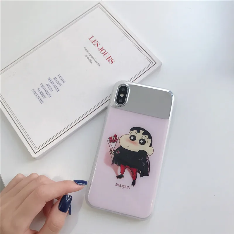 Зеркальный чехол с милым мультяшным принтом Shin-chan IMD белый мягкий для мобильного