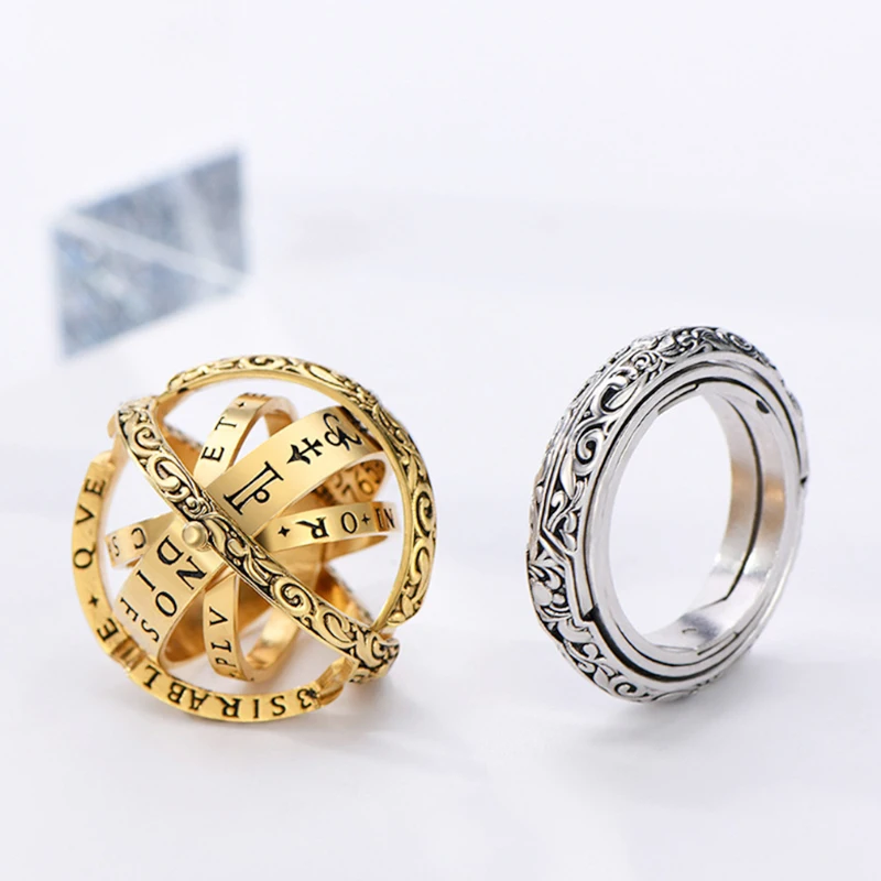 Silver Astronomical Ring for men women metal ball Creative Complex Rotating Cosmic Finger mood ring men fashion jewelry gifts