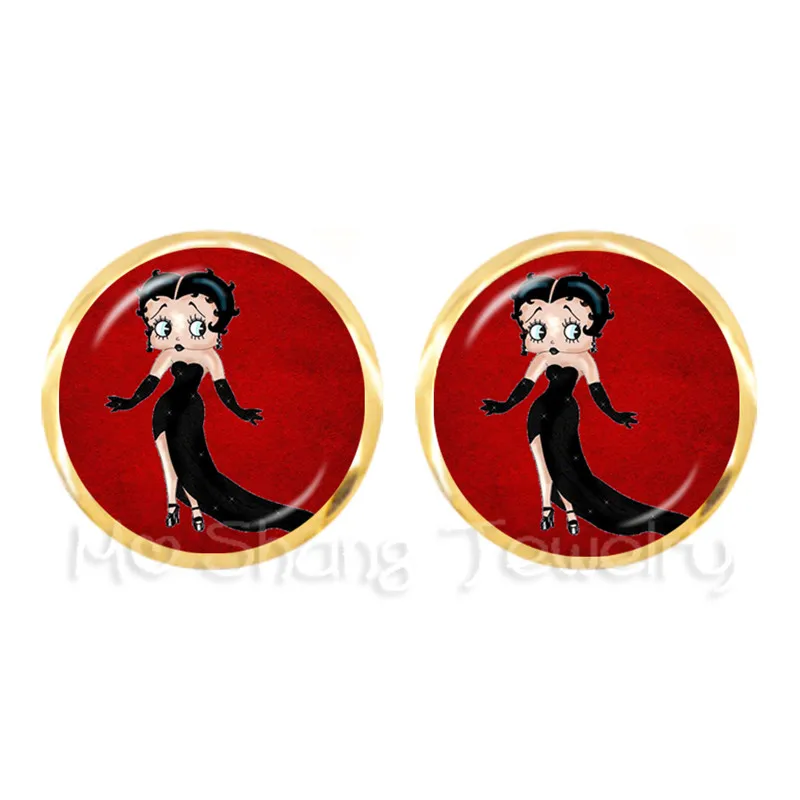 11 Счастливый Хэллоуин Сексуальные Betty Boop серебряные серьги веселая Рождественская фотография искусство стеклянные заклепки с закругленной головкой серьги Рождественский подарок для друзей - Окраска металла: 11