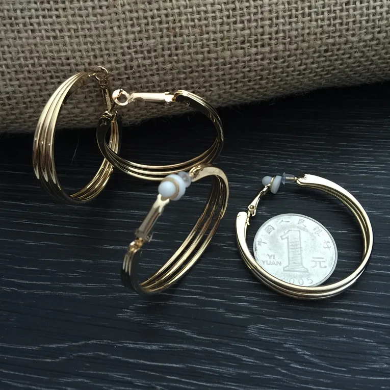 Три ряда больших круглых зажимов серьги не пирсинг клипсы для ушей кусация