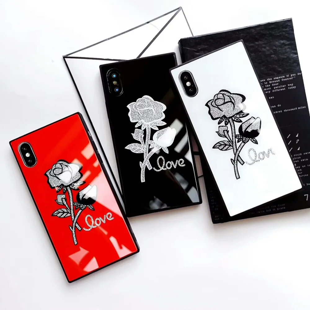 Чехол Easterm Rose Flower Square 7 чехол из закаленного стекла для телефона iPhone X 8 8Plus 6 6s