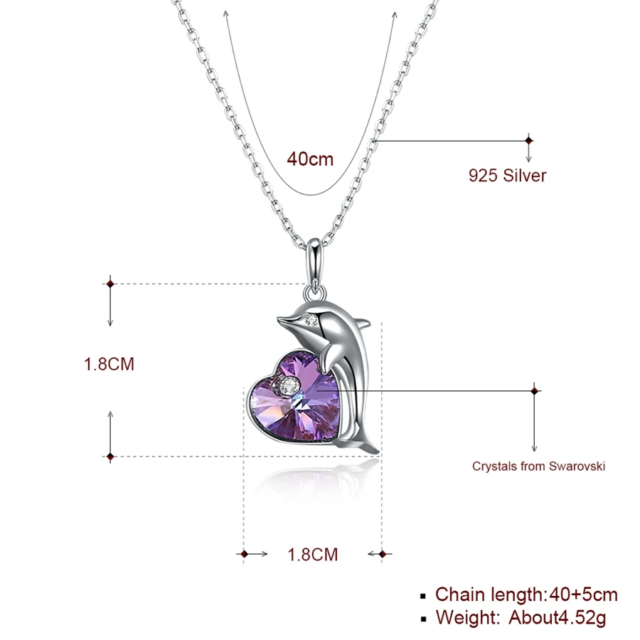 MALANDA Стерлинговое серебро сердце кристалл от Swarovski изысканные Дельфины Подвески