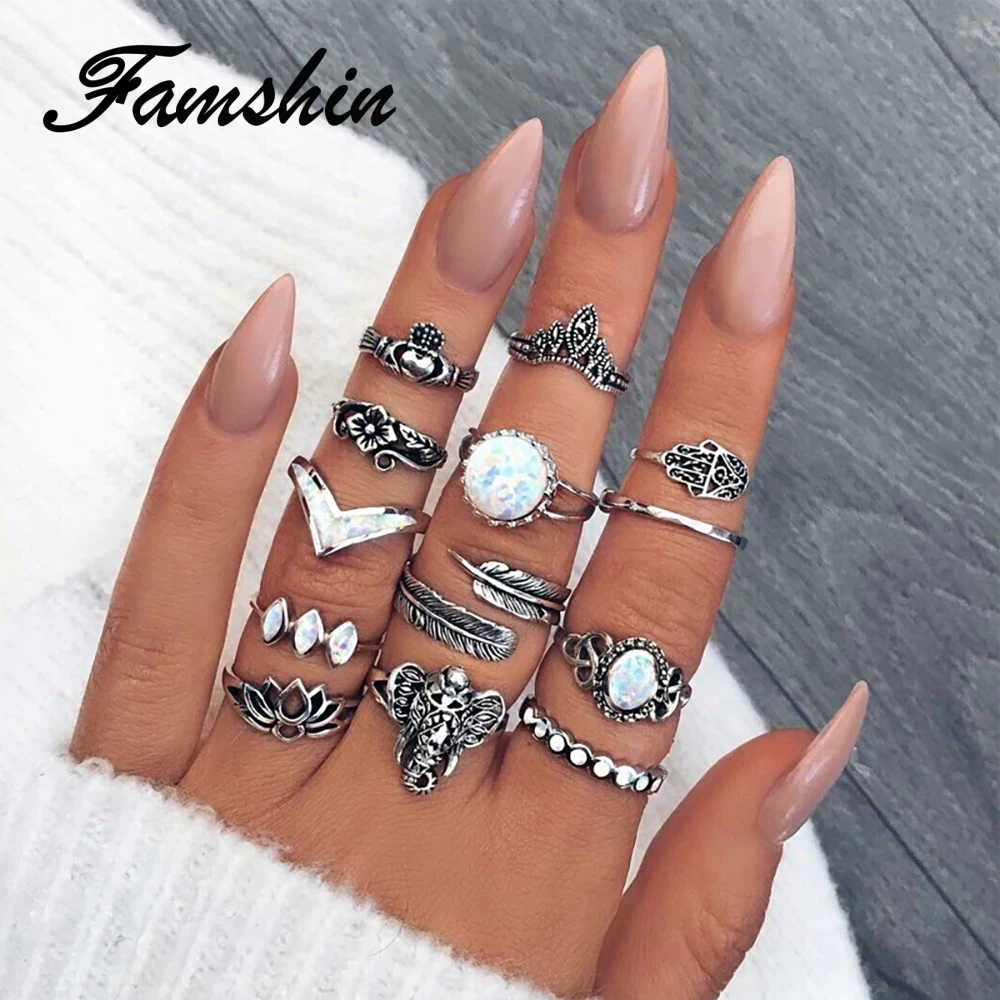 FAMSHIN 13 шт./компл. фотокольцо смешанный цветок корона слон кристалл миди костяшки