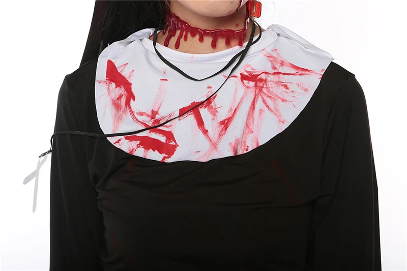 Для взрослых женщин Хэллоуин страшный костюм зомби Нун короткое черное платье