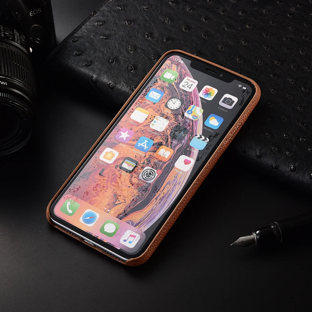 Матовый кожаный чехол с узором Личи для iPhone 11 Pro XS Max XR Coque X 6 6S 7 8 Plus Мягкий
