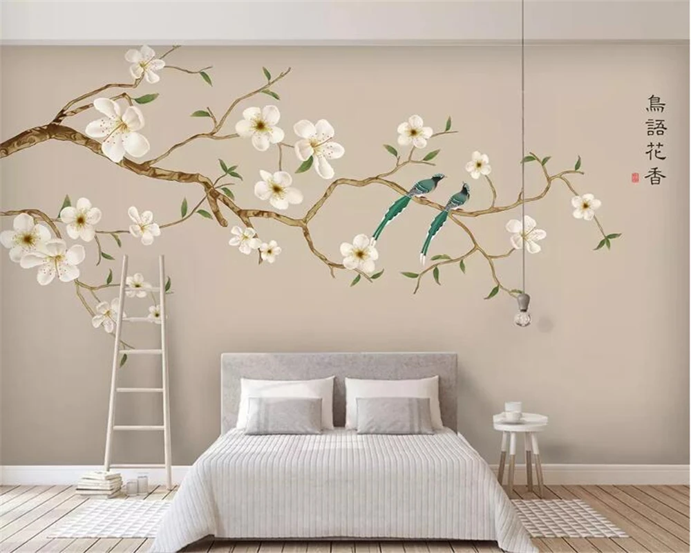 

Custom 3d wallpaper mural Magnolia hand-painted fashion flower and bird wallpapers for living room 3d wallpaper behang