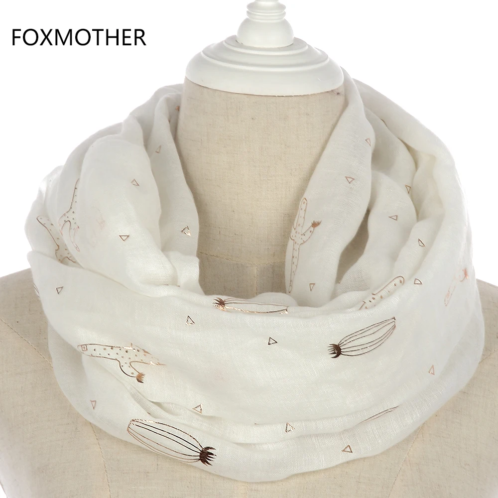 Новинка 2019 модный шарф FOXMOTHER из белой фольги с золотым КАКТУСОМ для женщин|scarf