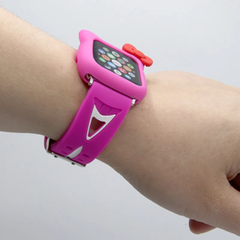 Милый мягкий силиконовый чехол для Apple Watch Hello kitty 2 в 1 для Apple Watch 3/2/1, мультяшный чехол для Iwatch 38/42 мм