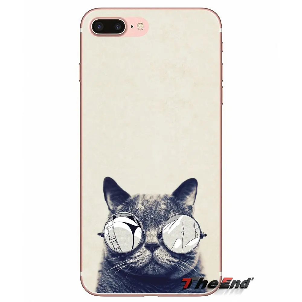 Кошачья одежда очки Забавный силикагель ТПУ чехол для samsung Galaxy S2 S3 S4 S5 MINI S6 S7 edge S8