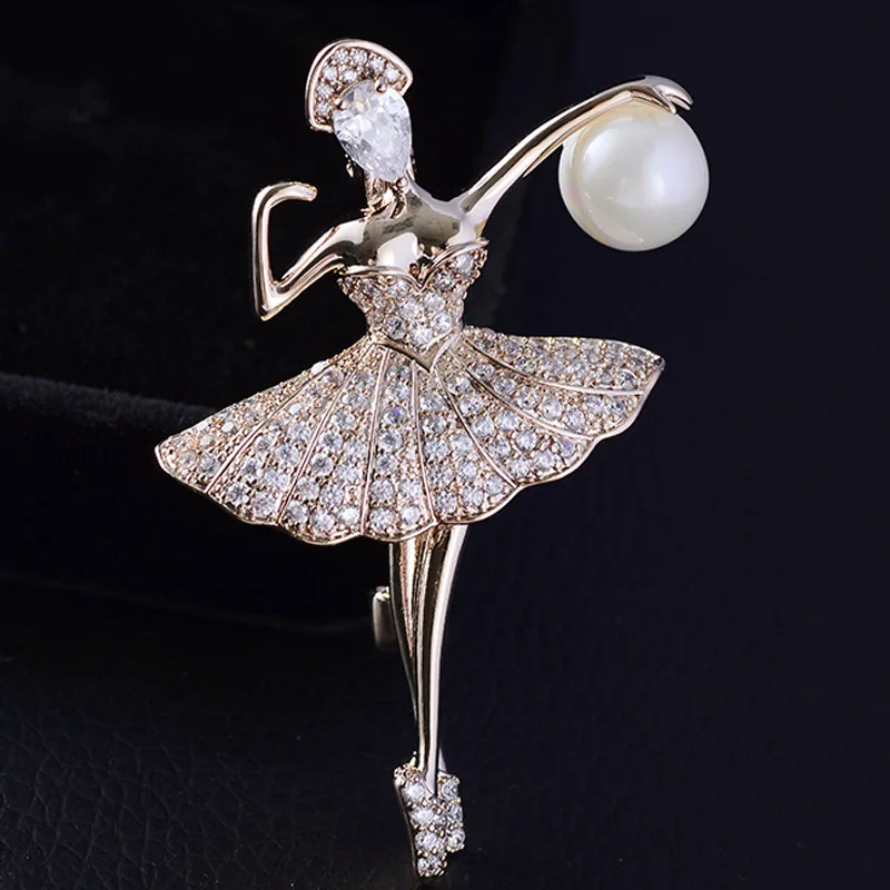 Zlxgir Classic Dance girls Shape Women wedding clothing pins jewelry cubic zircon micro paved elegant pearl hijab accessory | Украшения и