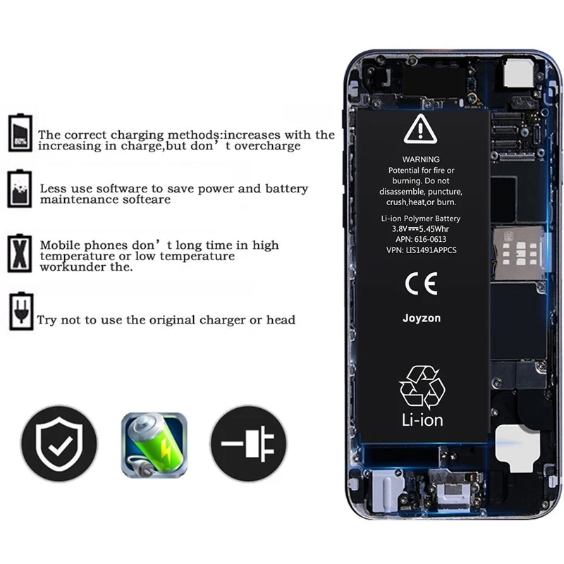 100% JOYZON Original Mobile Phone Battery Replacement For iPhone 5S Real Capacity 1560mAh with Tools Kit Set And Sticker | Мобильные