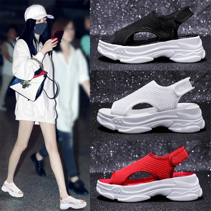 Женские босоножки на платформе для отдыха коллекция 2019 года летние сетчатые с