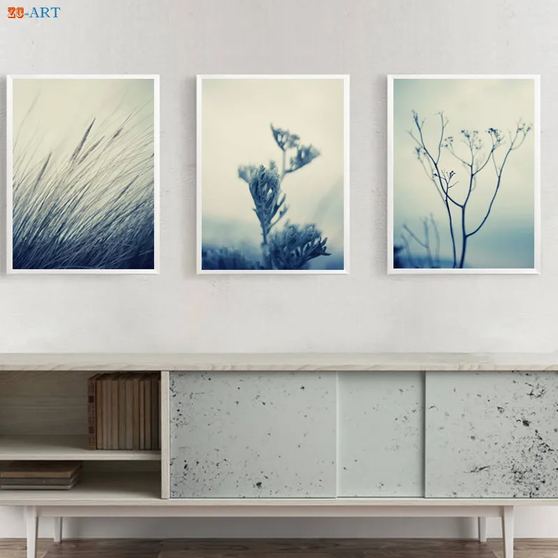 Современная Картина на холсте бледно голубая стена искусство Ботаническое