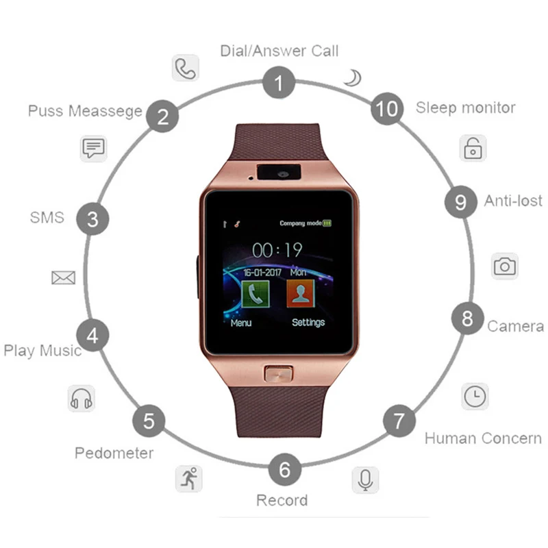 Смарт часы Sim Tf Карта Push Message камера Bluetooth для мужчин Спорт на открытом воздухе