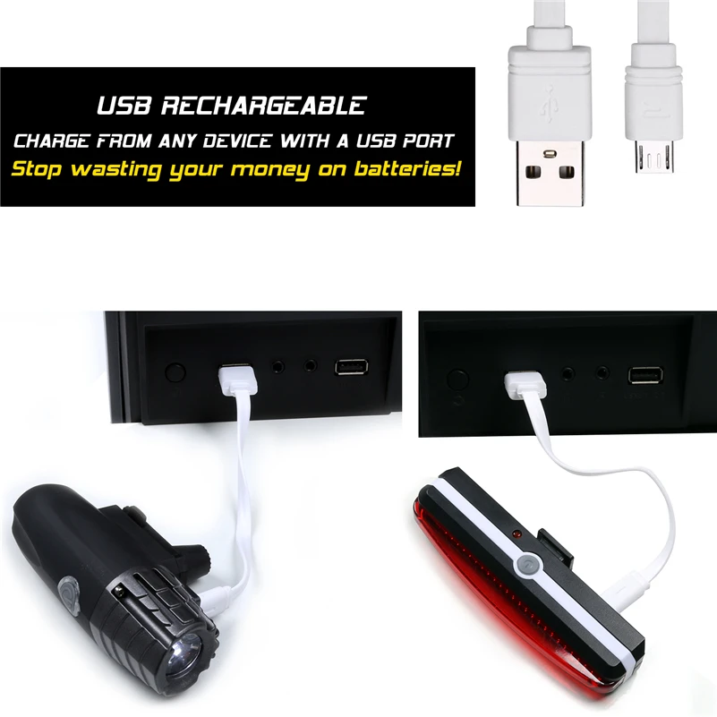 WEST BIKIKING велосипедный светильник, набор, USB Перезаряжаемый велосипедный головной светильник, свободный задний светильник светодиодный велосипедный безопасный задний светильник, передний светильник