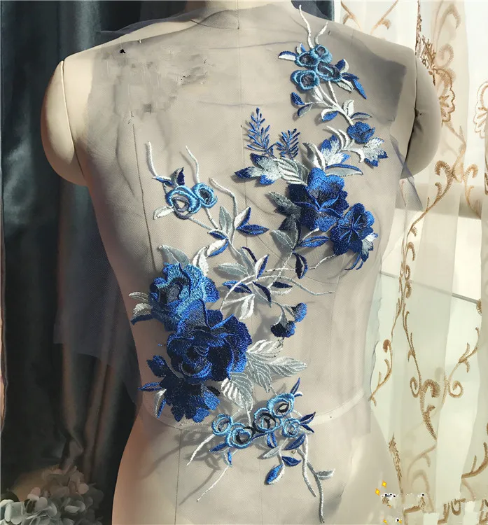 1 шт. нашивки для пришивания большая синяя Цветочная вышивка аппликация сделай