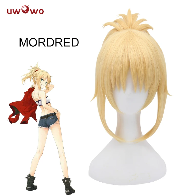 UWOWO Mordred парик Fate/apocripha Fate Grand Order волосы 32 см золотой термостойкий косплей для