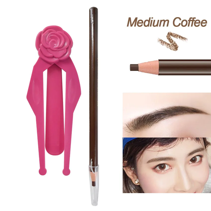 Medium Coffee Трафарет для бровей с карандашом, Перманентный макияж, натуральный, яркий, для бровей, косметический, для красоты, водонепроницаемый, сделай сам, шаблон, складная линейка положения - Цвет: Medium Coffee