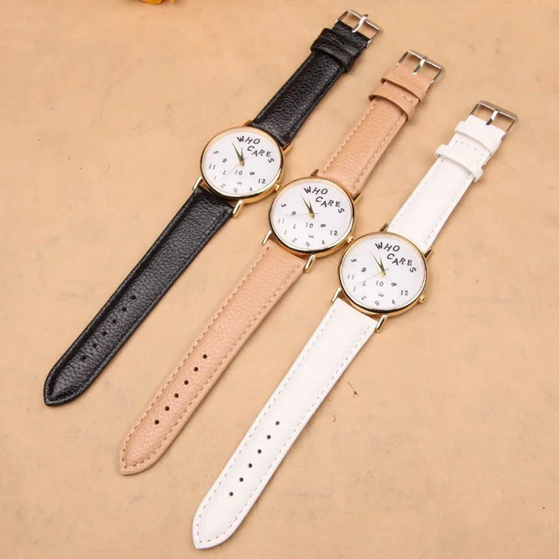 

Timezone#301 Fashion Unisex Who cares Watch Letter Casual Leather Watch Analog Quartz Wrist Watch