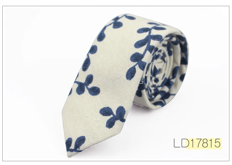 Fashion Neck Tie For Men Floral Linen Ties for Wedding Party Print Narrow Neckties Casual Mens Retro Neckwear Male Cotton Ties - Цвет: LD17815