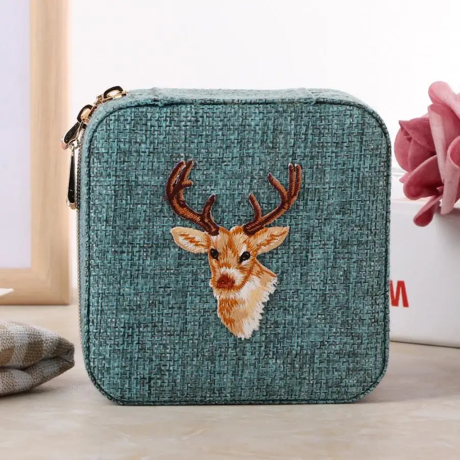 Fashion Linen Jewelry Storage Box Earring Ear Stud Ring Necklace Holder Organizer Case with Zipper holder | Украшения и