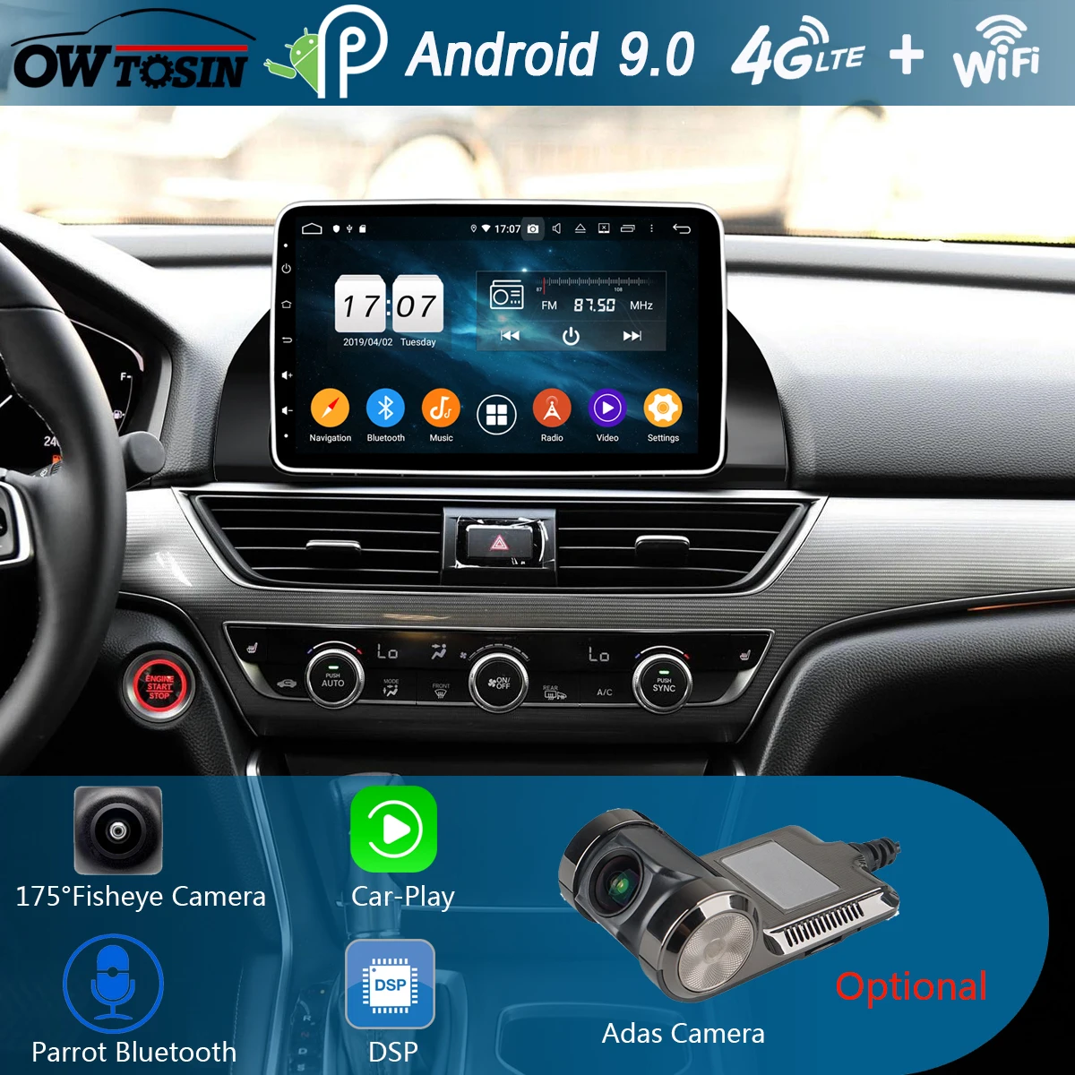 Автомобильный DVD-плеер с IPS-экраном 10 1 дюйма Android 9 0 8 ядер 4 Гб ОЗУ + 64 ПЗУ радио GPS
